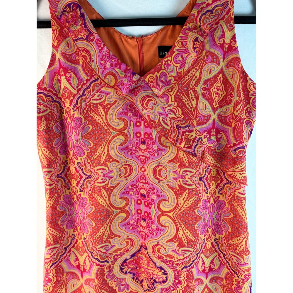 Vibrant Bianca Nygard Orange Pink Paisley Medallion V-Neck Sheath Dress Sz 8 - Picture 2 of 7
